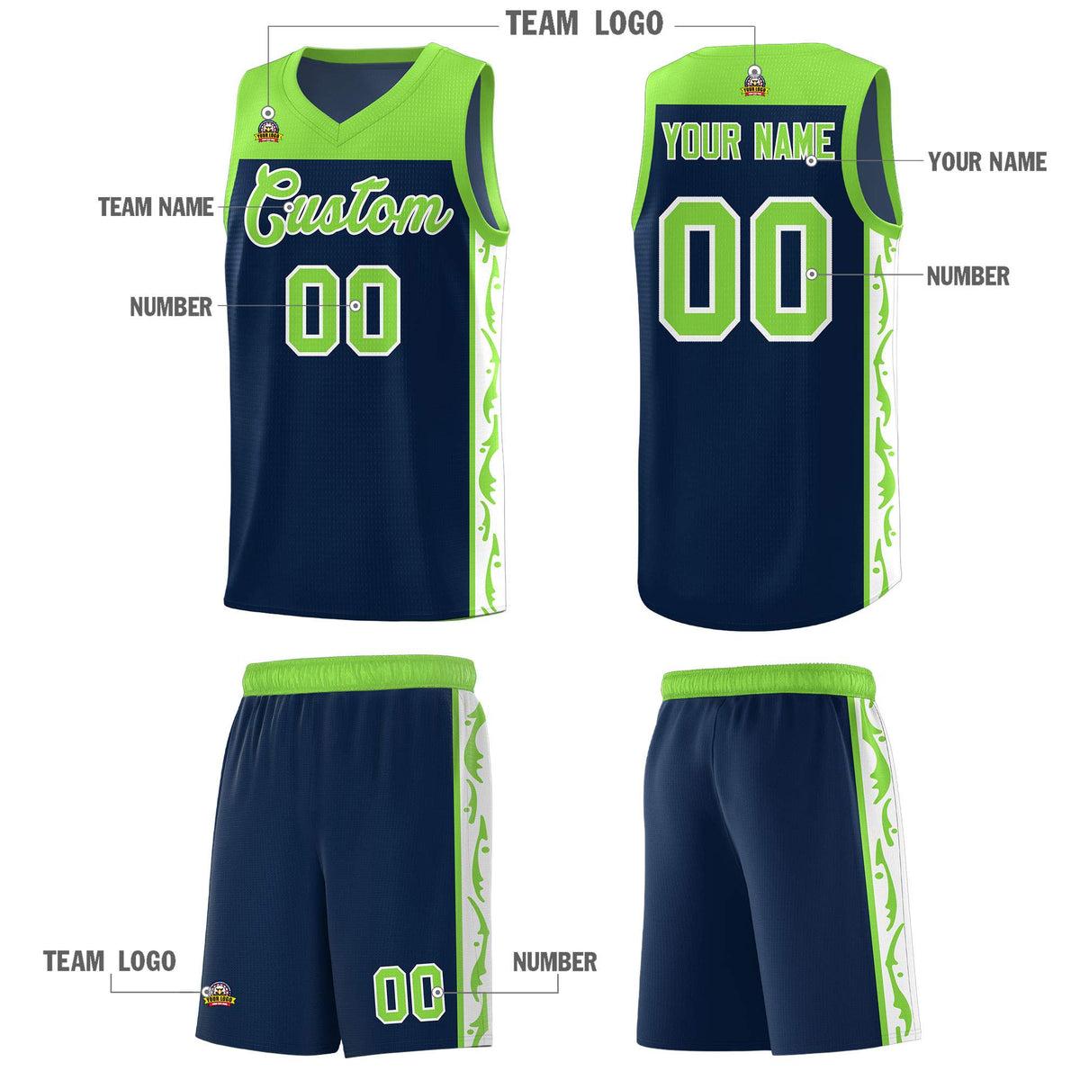 Custom Navy Side Pattern Sports Uniform Basketball Jersey