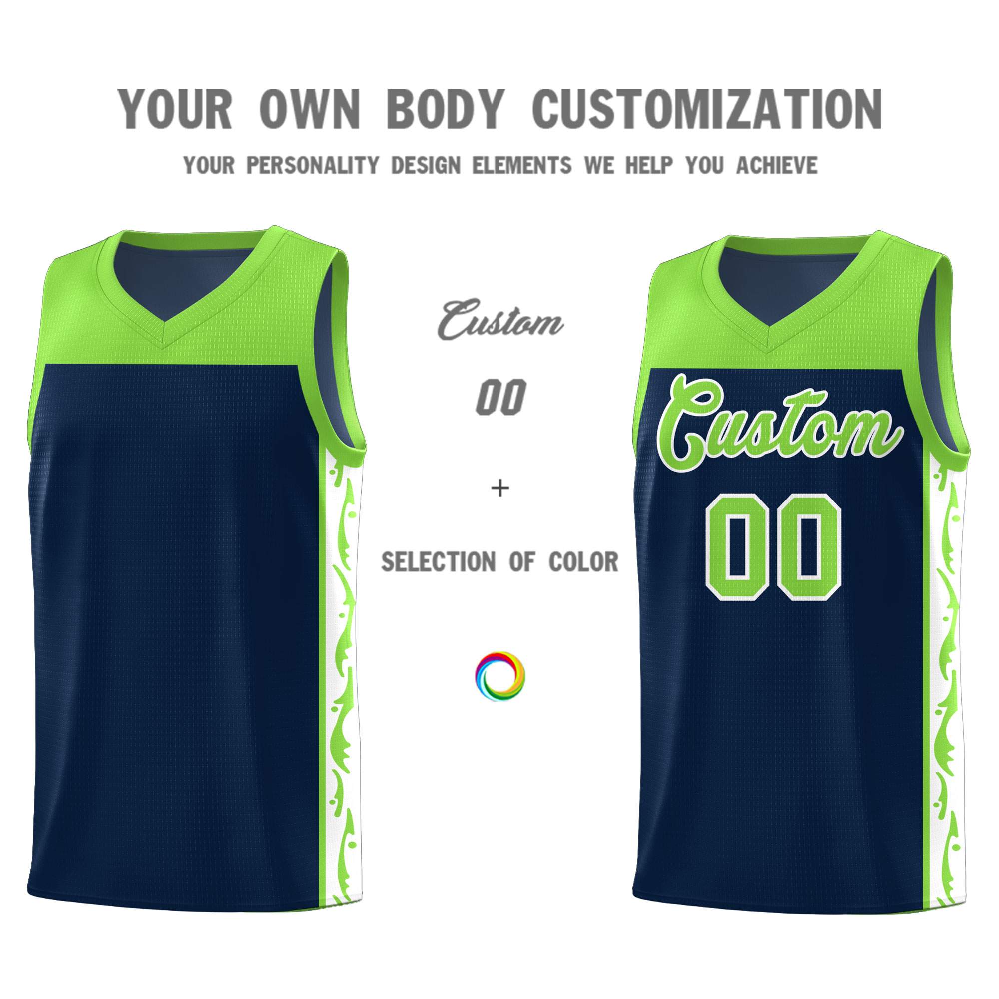 Custom Navy Side Pattern Sports Uniform Basketball Jersey