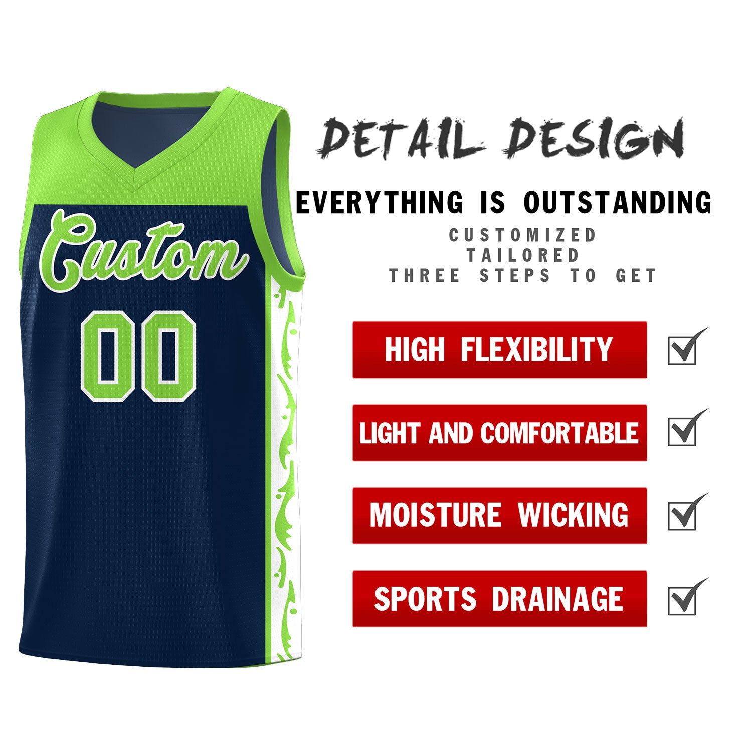 Custom Navy Side Pattern Sports Uniform Basketball Jersey