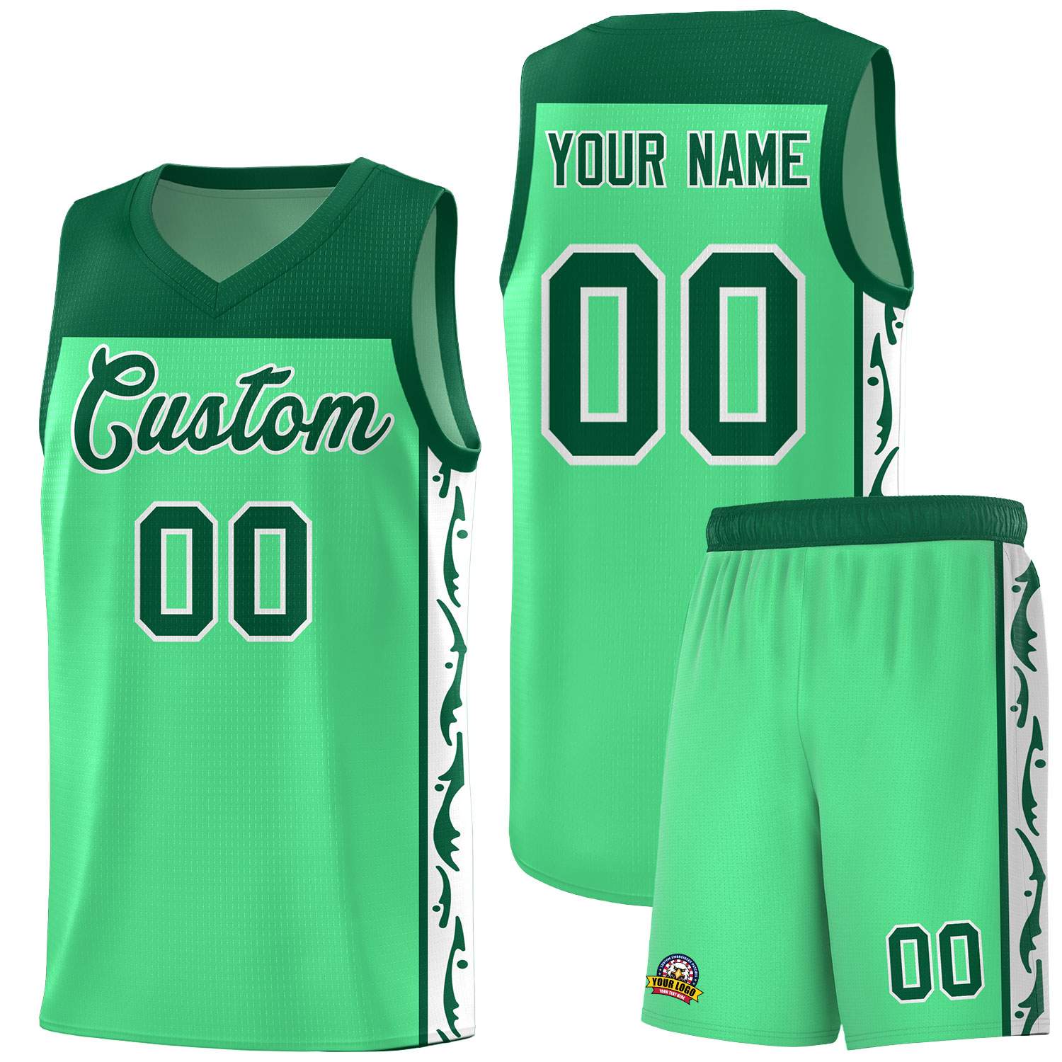 Custom Bright Green Side Pattern Sports Uniform Basketball Jersey