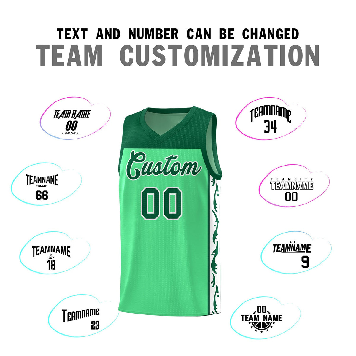 Custom Bright Green Side Pattern Sports Uniform Basketball Jersey