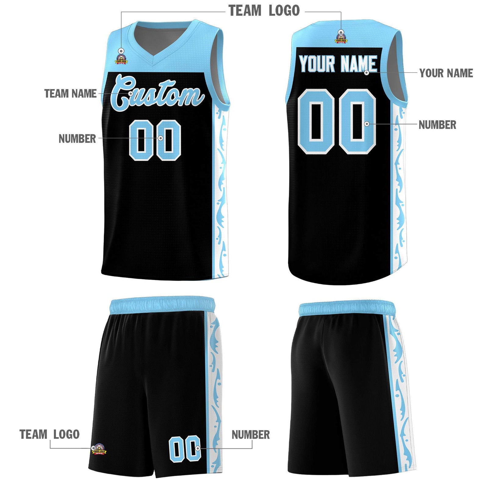 Custom Black Side Pattern Sports Uniform Basketball Jersey