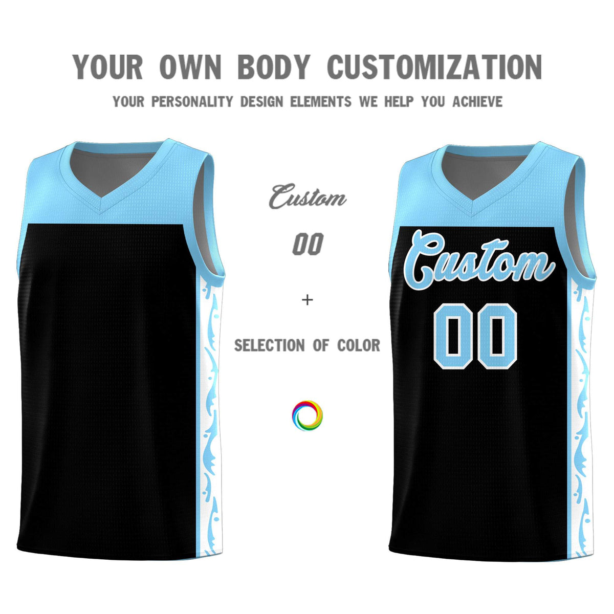 Custom Black Side Pattern Sports Uniform Basketball Jersey