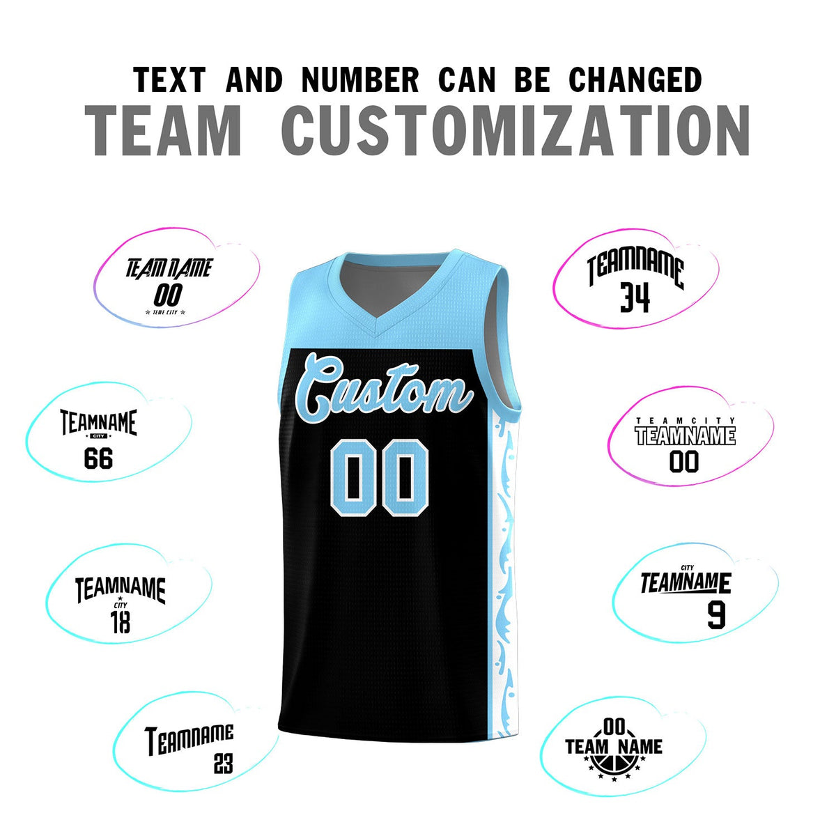 Custom Black Side Pattern Sports Uniform Basketball Jersey