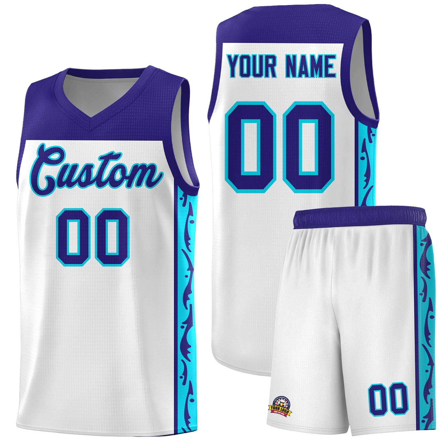 Custom White Side Pattern Sports Uniform Basketball Jersey