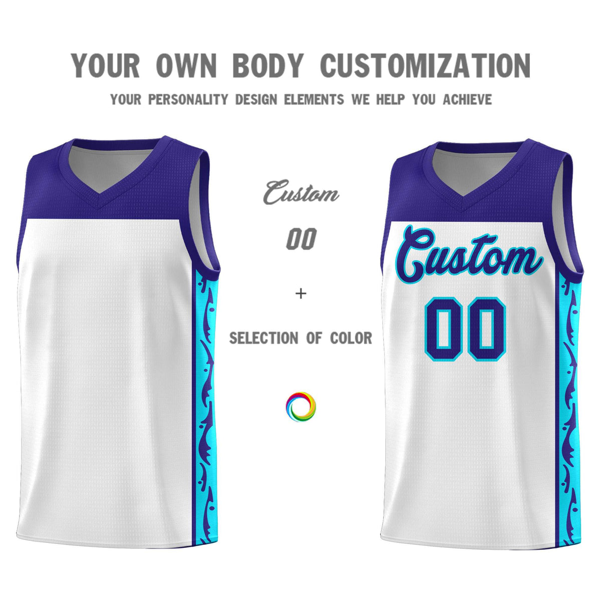 Custom White Side Pattern Sports Uniform Basketball Jersey