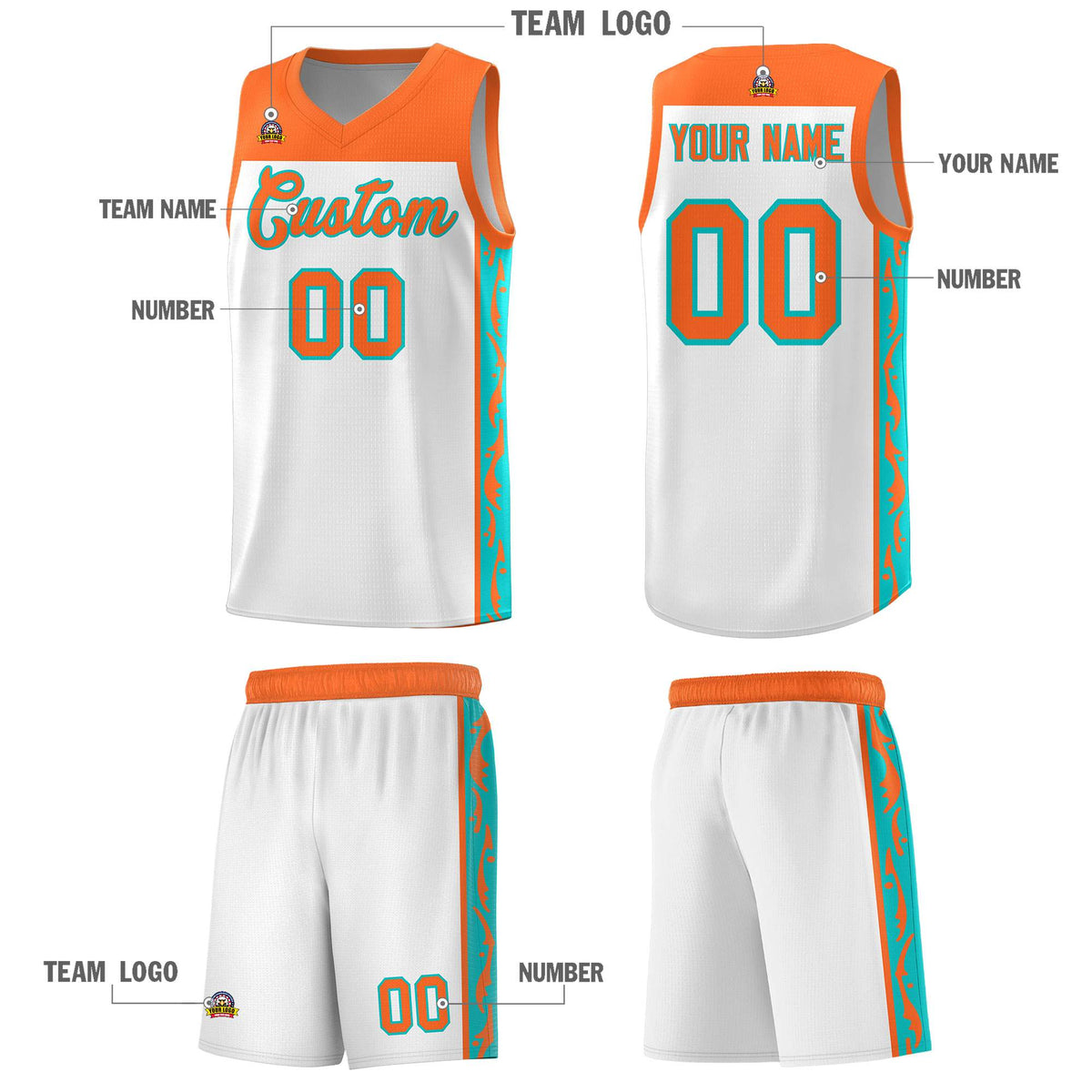 Custom White Side Pattern Sports Uniform Basketball Jersey