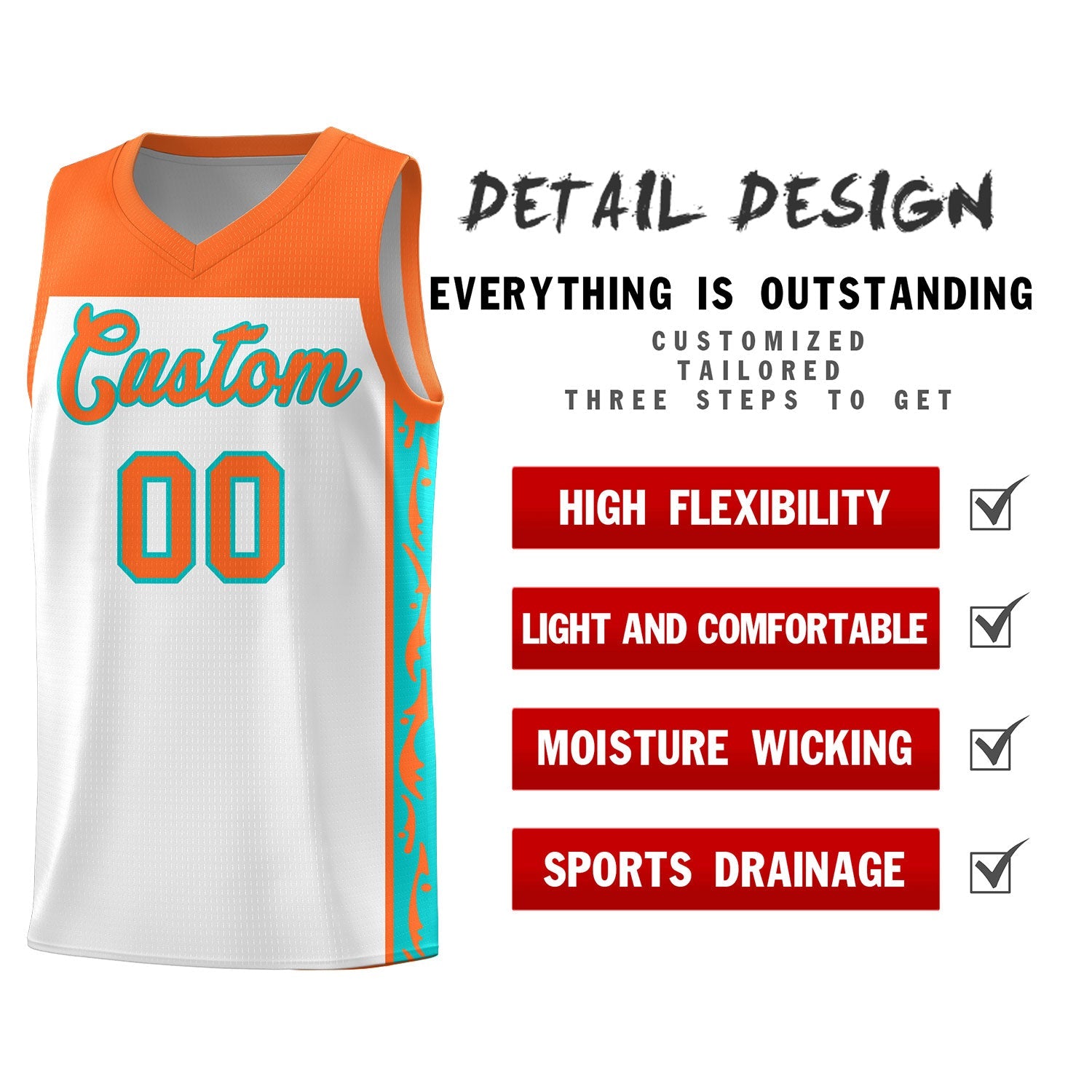 Custom White Side Pattern Sports Uniform Basketball Jersey