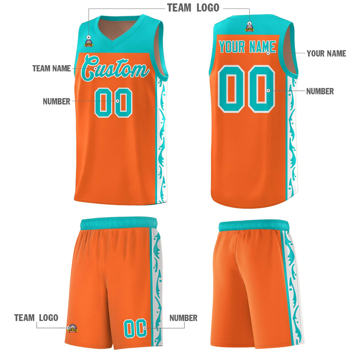 Custom Orange Side Pattern Sports Uniform Basketball Jersey
