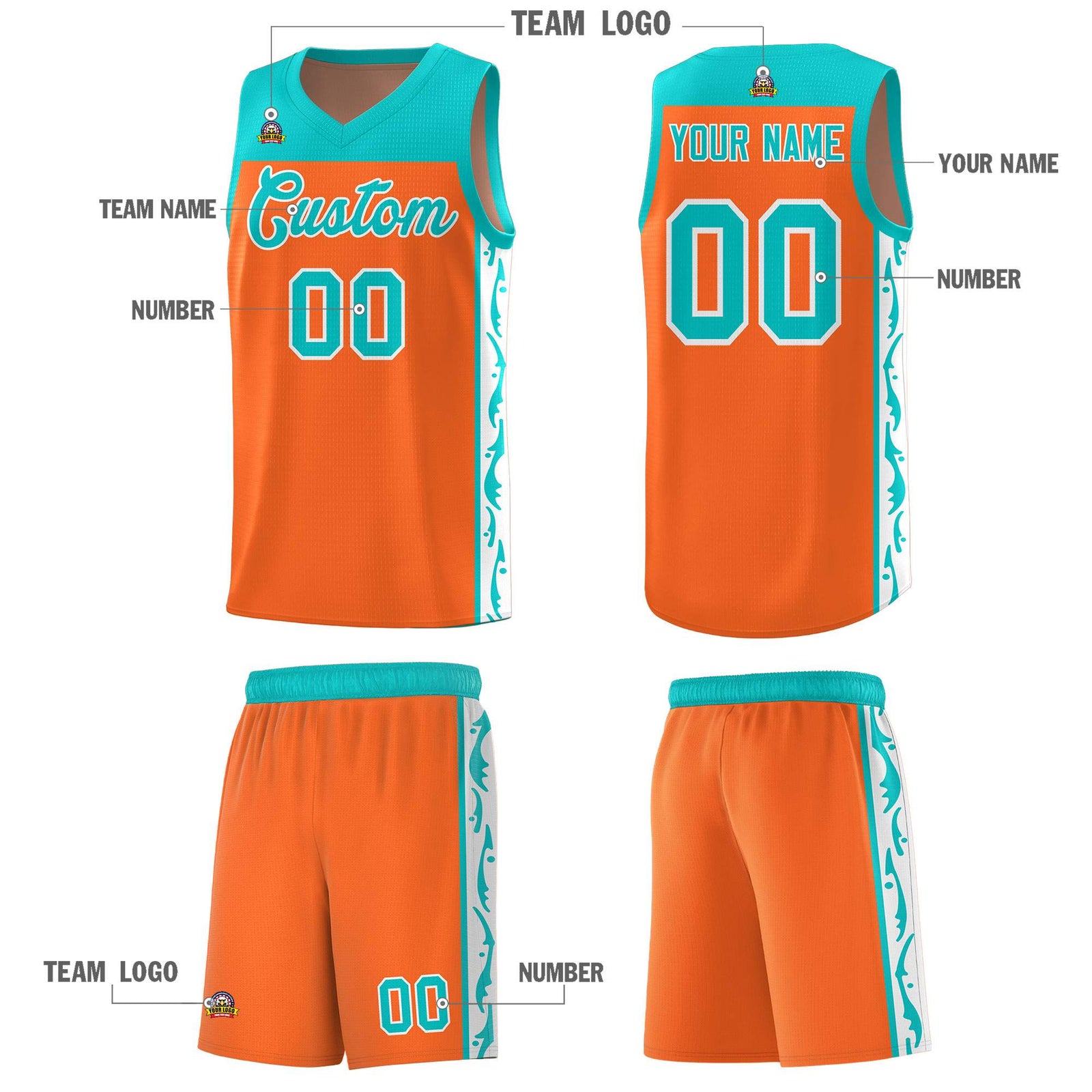 Custom Orange Side Pattern Sports Uniform Basketball Jersey