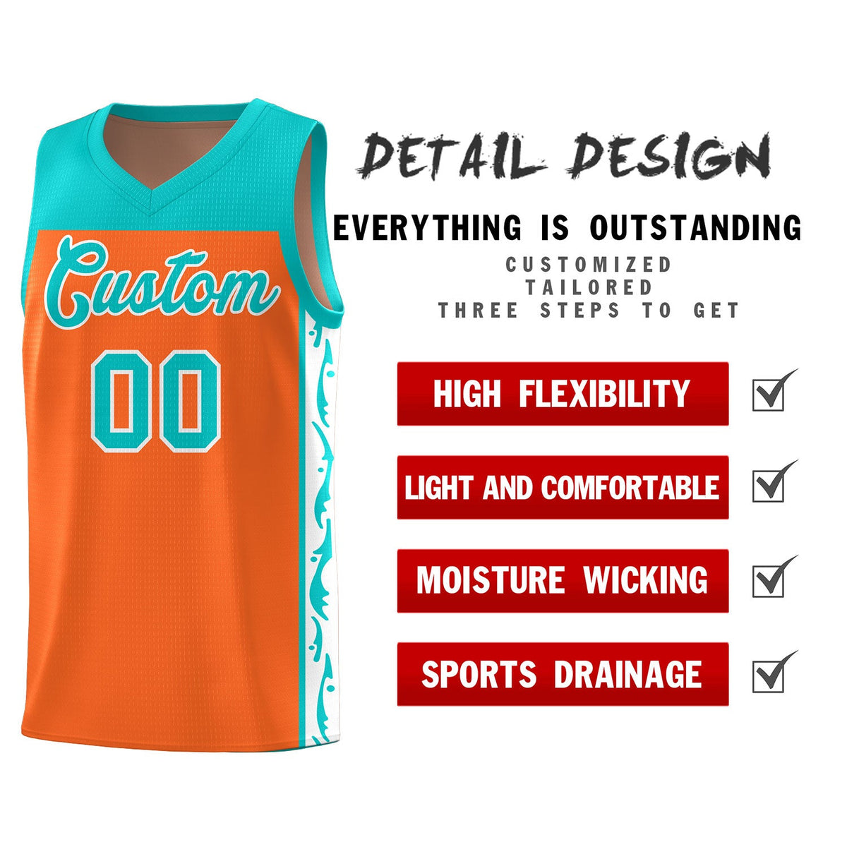 Custom Orange Side Pattern Sports Uniform Basketball Jersey