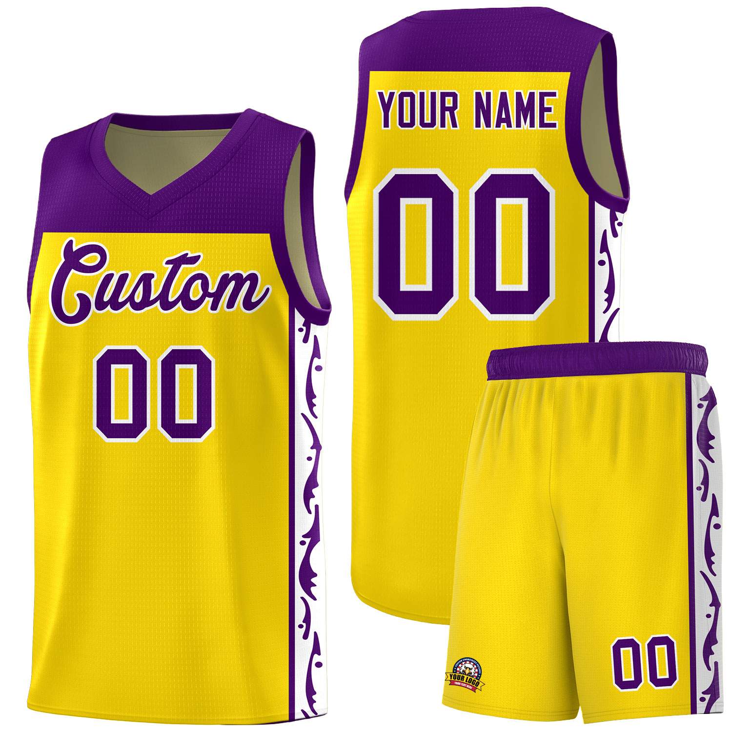 Custom Gold Side Pattern Sports Uniform Basketball Jersey