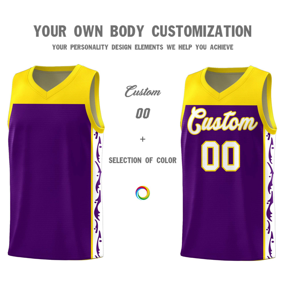 Custom Purple Side Pattern Sports Uniform Basketball Jersey