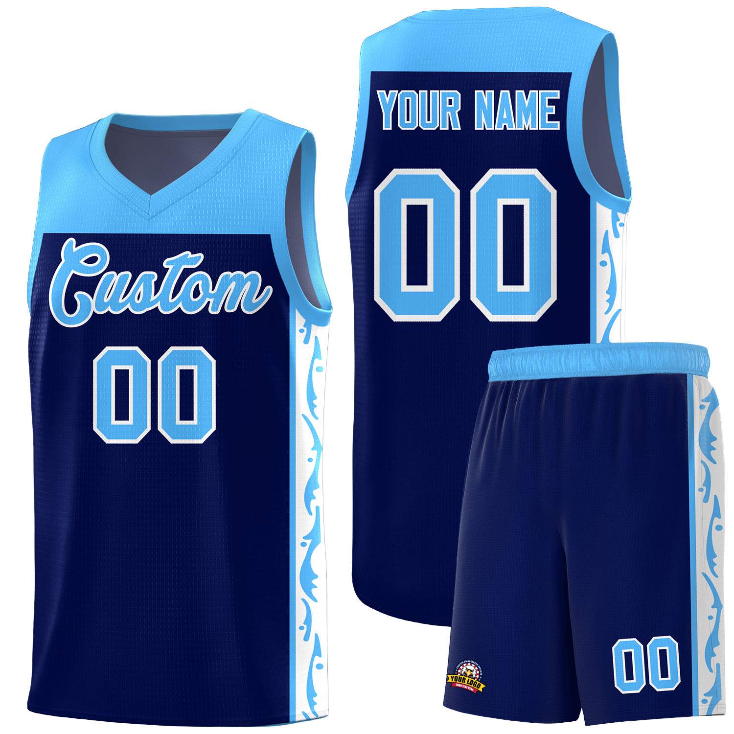 Custom Navy Side Pattern Sports Uniform Basketball Jersey