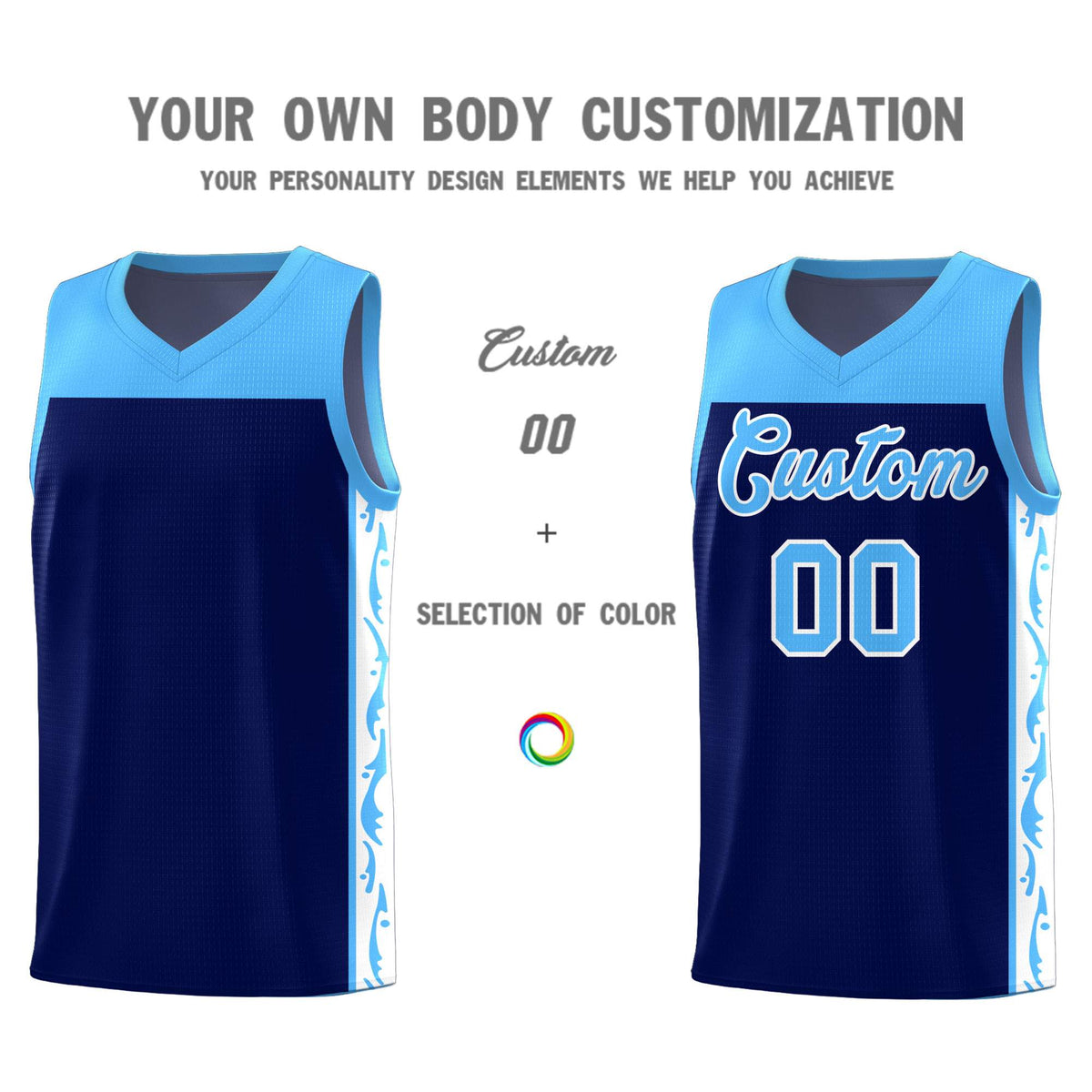 Custom Navy Side Pattern Sports Uniform Basketball Jersey