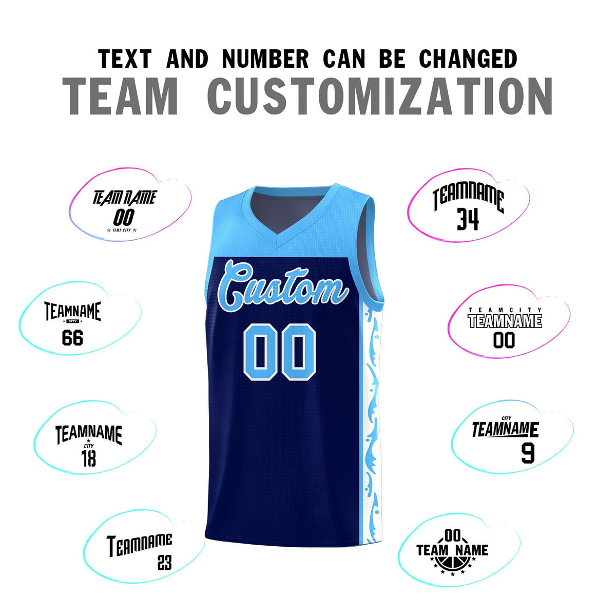 Custom Navy Side Pattern Sports Uniform Basketball Jersey
