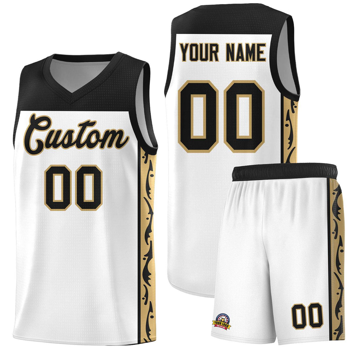 Custom White Side Pattern Sports Uniform Basketball Jersey