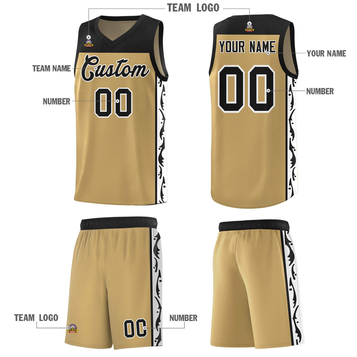 Custom Light Brown Side Pattern Sports Uniform Basketball Jersey