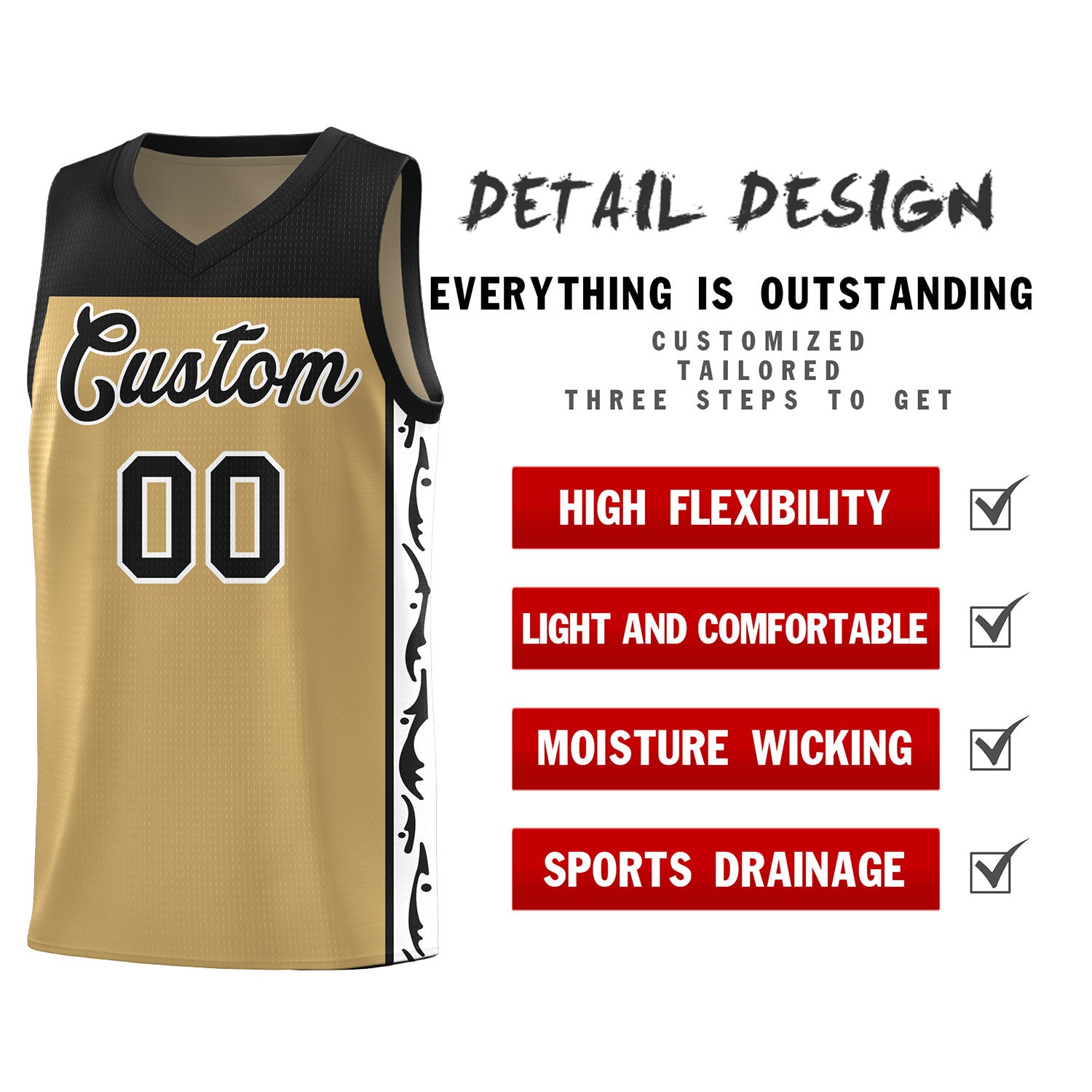 Custom Light Brown Side Pattern Sports Uniform Basketball Jersey
