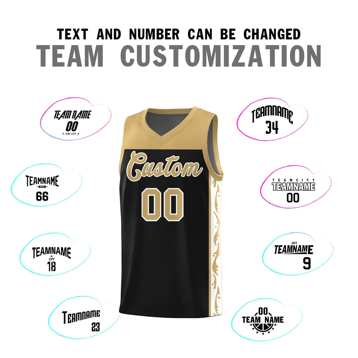 Custom Black Side Pattern Sports Uniform Basketball Jersey