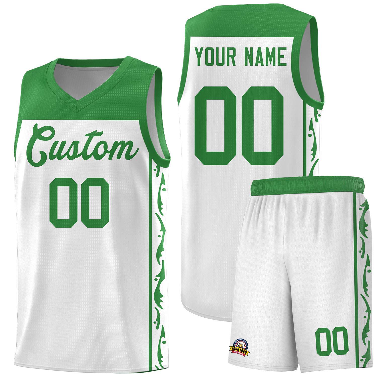 Custom White Side Pattern Sports Uniform Basketball Jersey