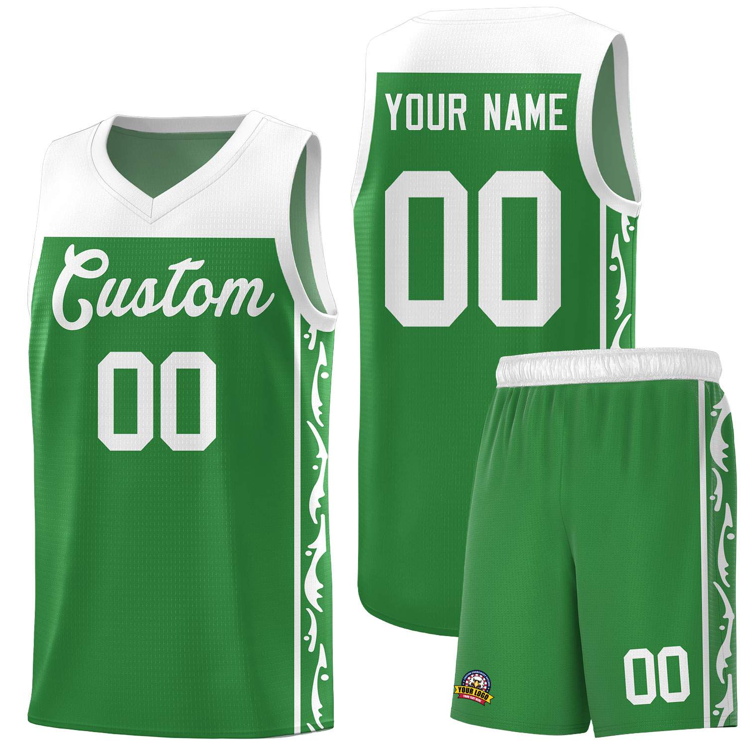 Custom Kelly Green Side Pattern Sports Uniform Basketball Jersey