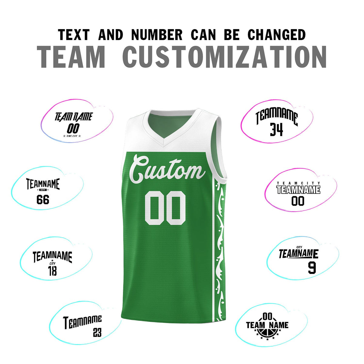 Custom Kelly Green Side Pattern Sports Uniform Basketball Jersey