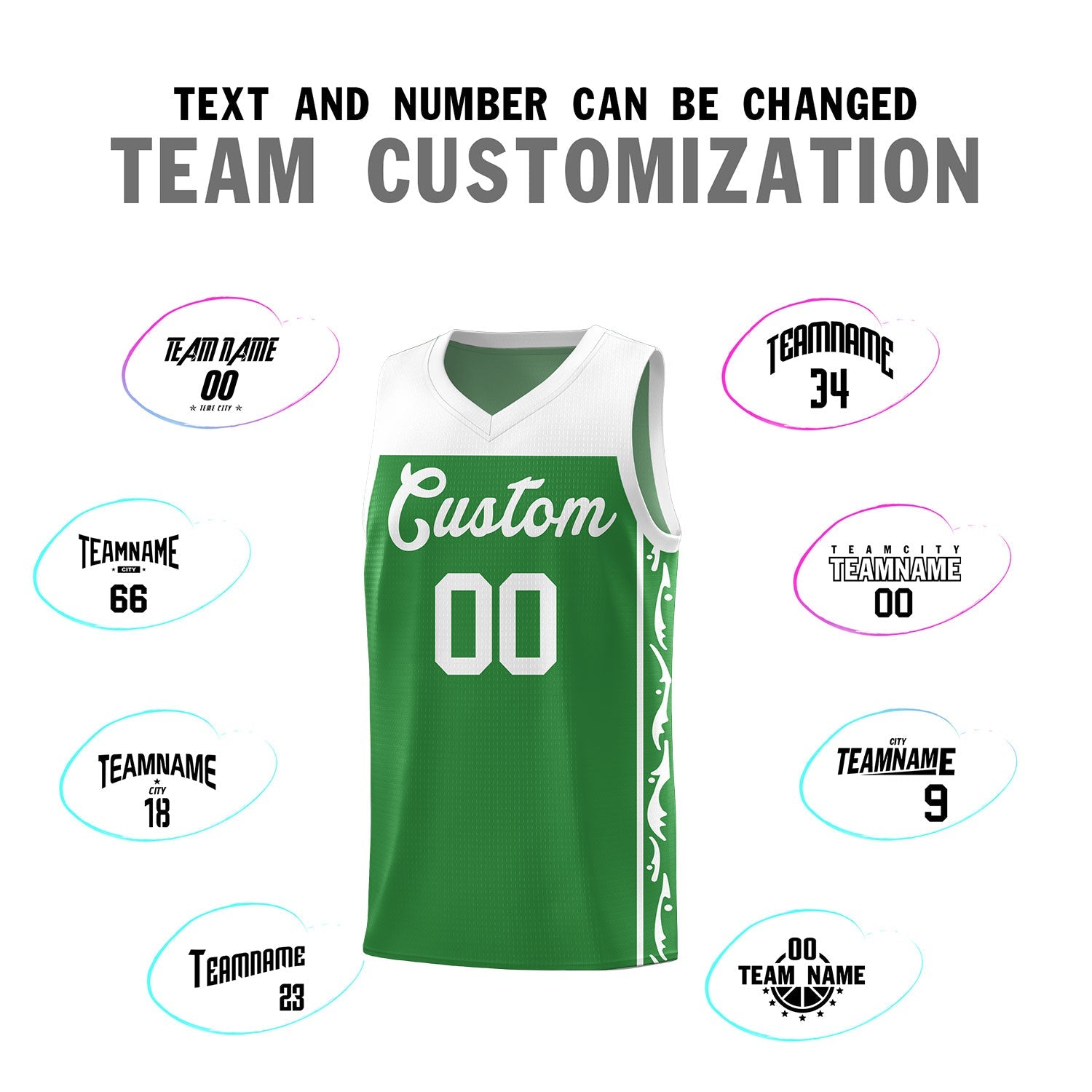 Custom Kelly Green Side Pattern Sports Uniform Basketball Jersey