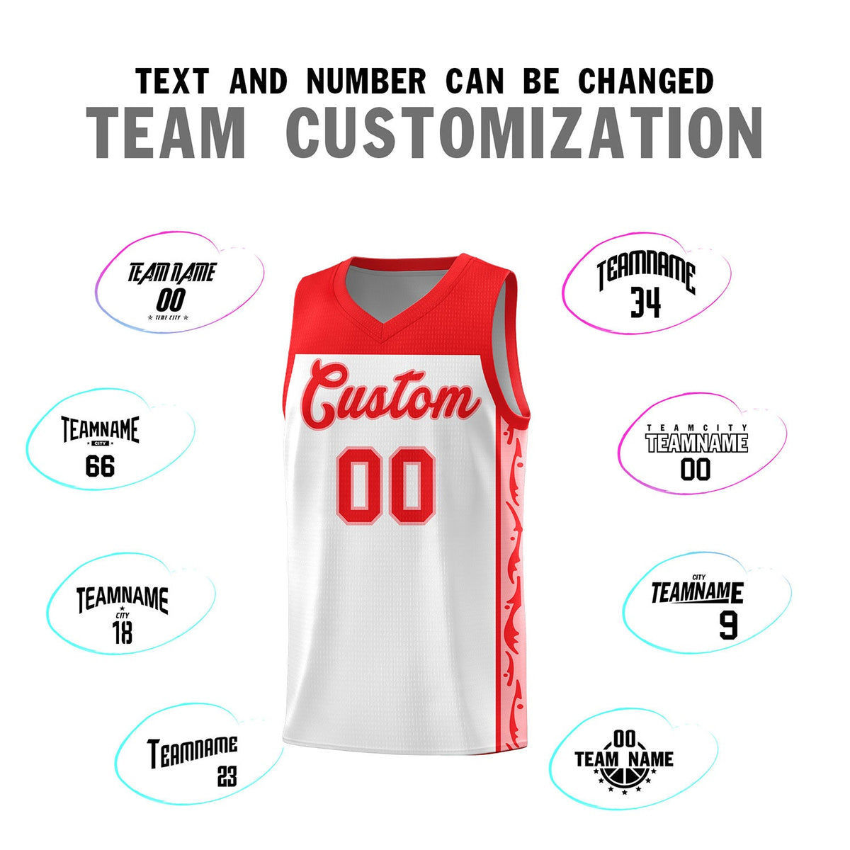 Custom White Side Pattern Sports Uniform Basketball Jersey
