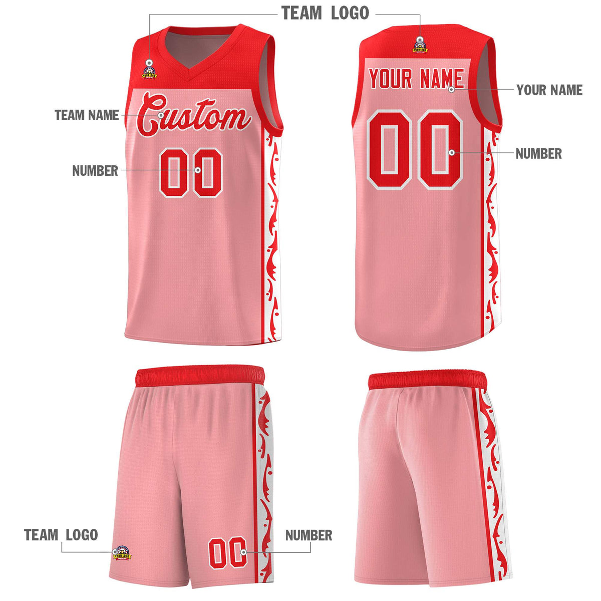 Custom Pink Side Pattern Sports Uniform Basketball Jersey