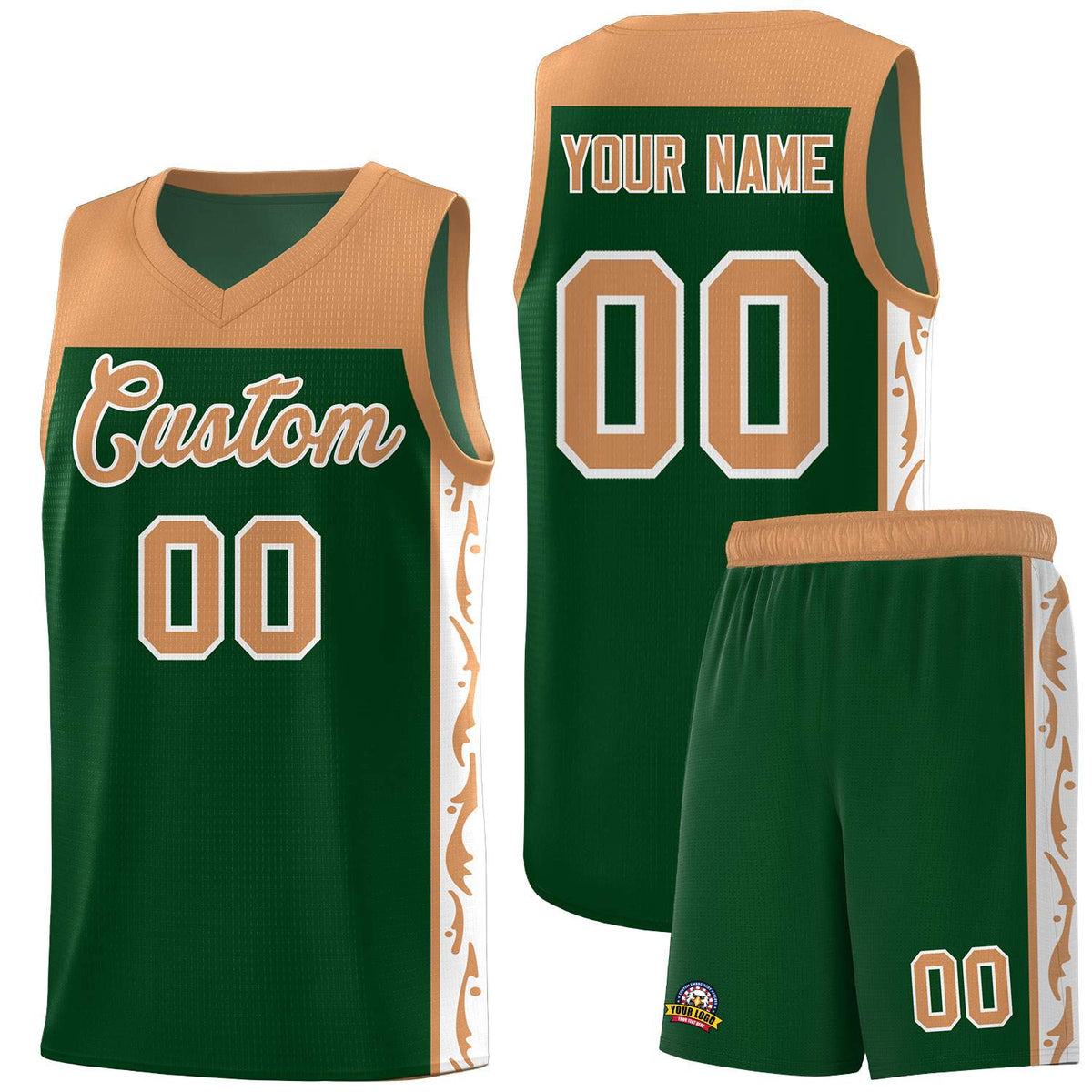 Custom Green Side Pattern Sports Uniform Basketball Jersey