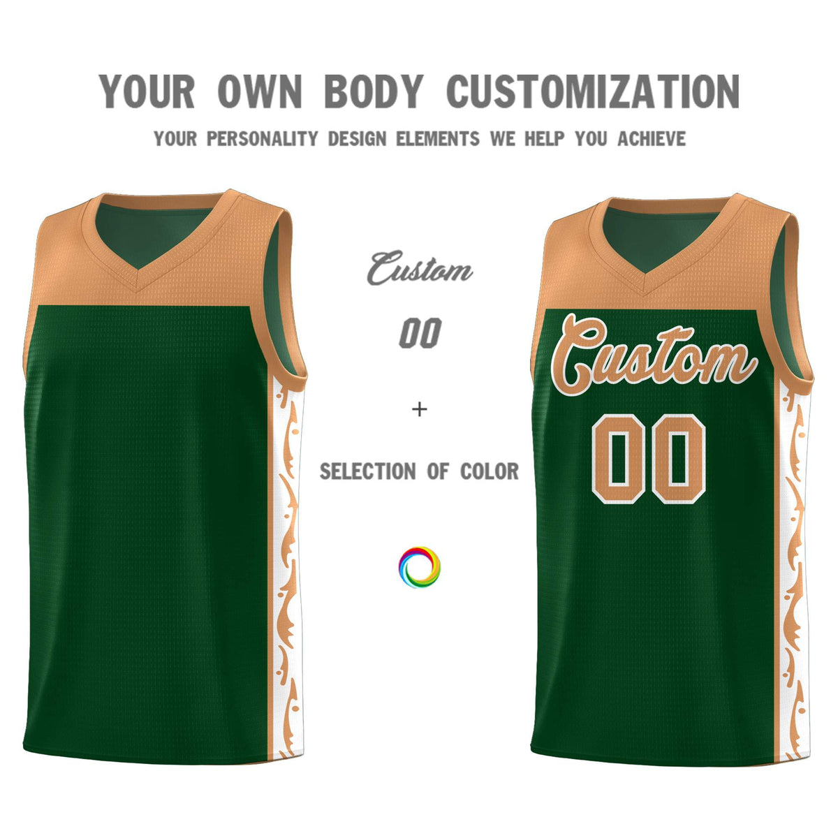 Custom Green Side Pattern Sports Uniform Basketball Jersey