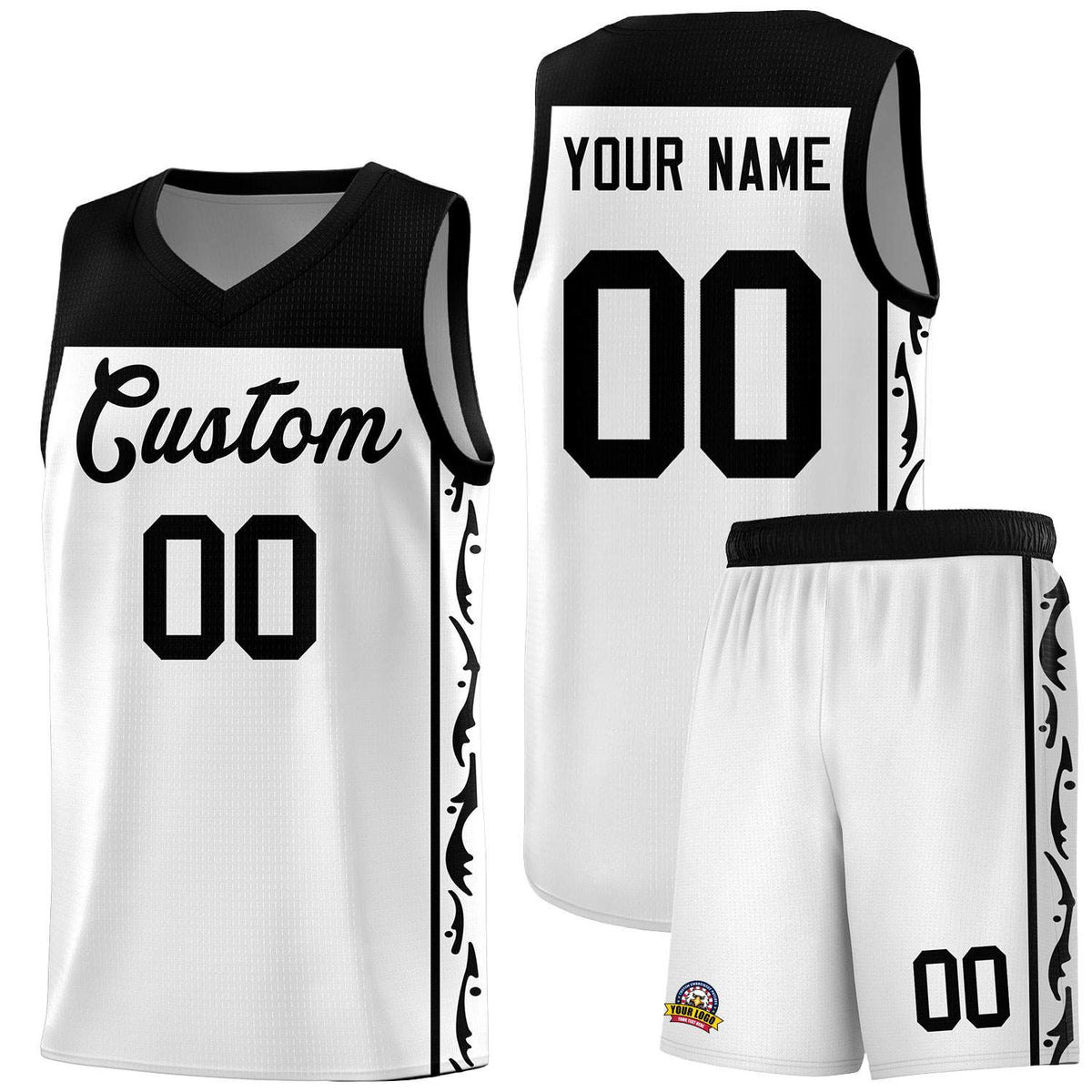 Custom White Side Pattern Sports Uniform Basketball Jersey
