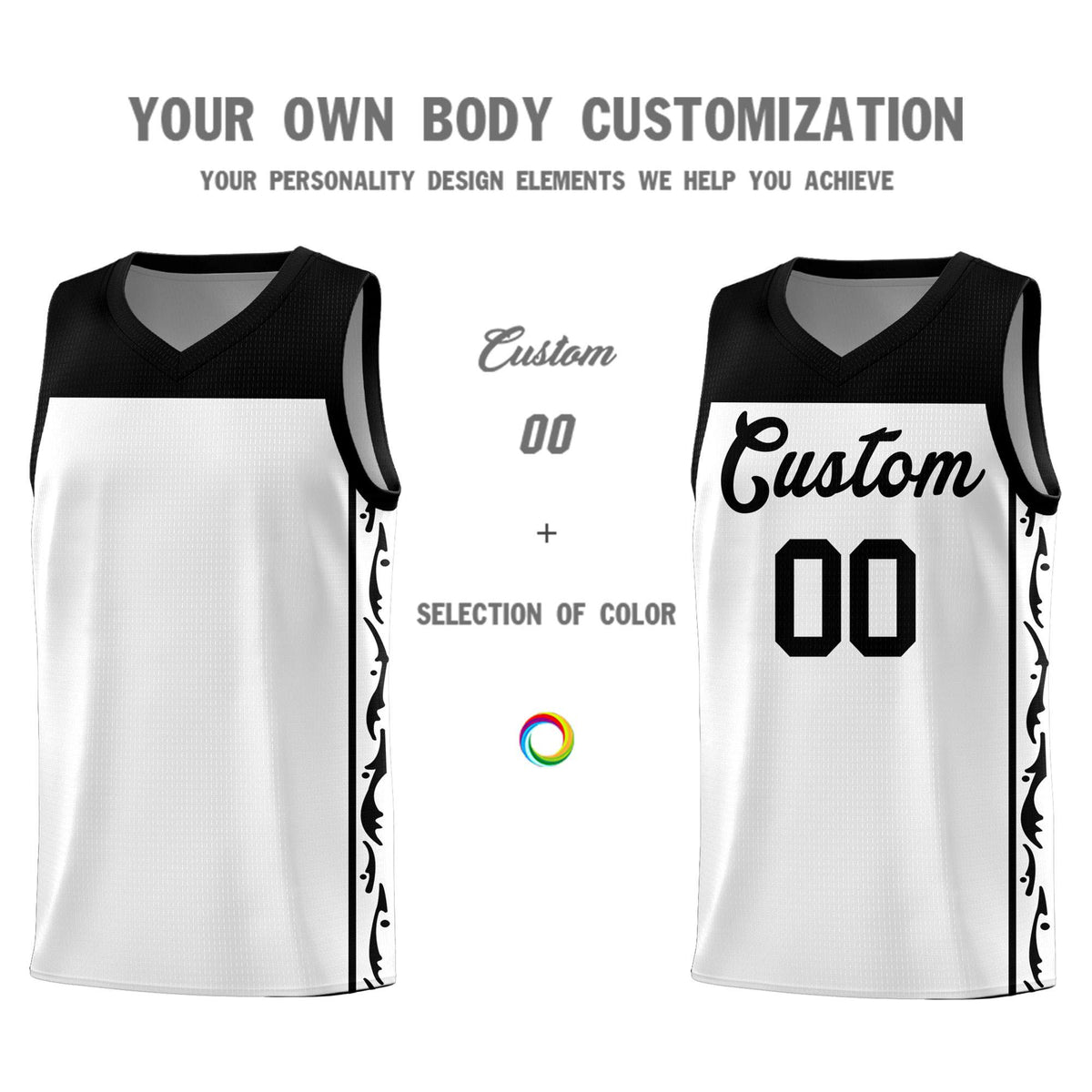 Custom White Side Pattern Sports Uniform Basketball Jersey