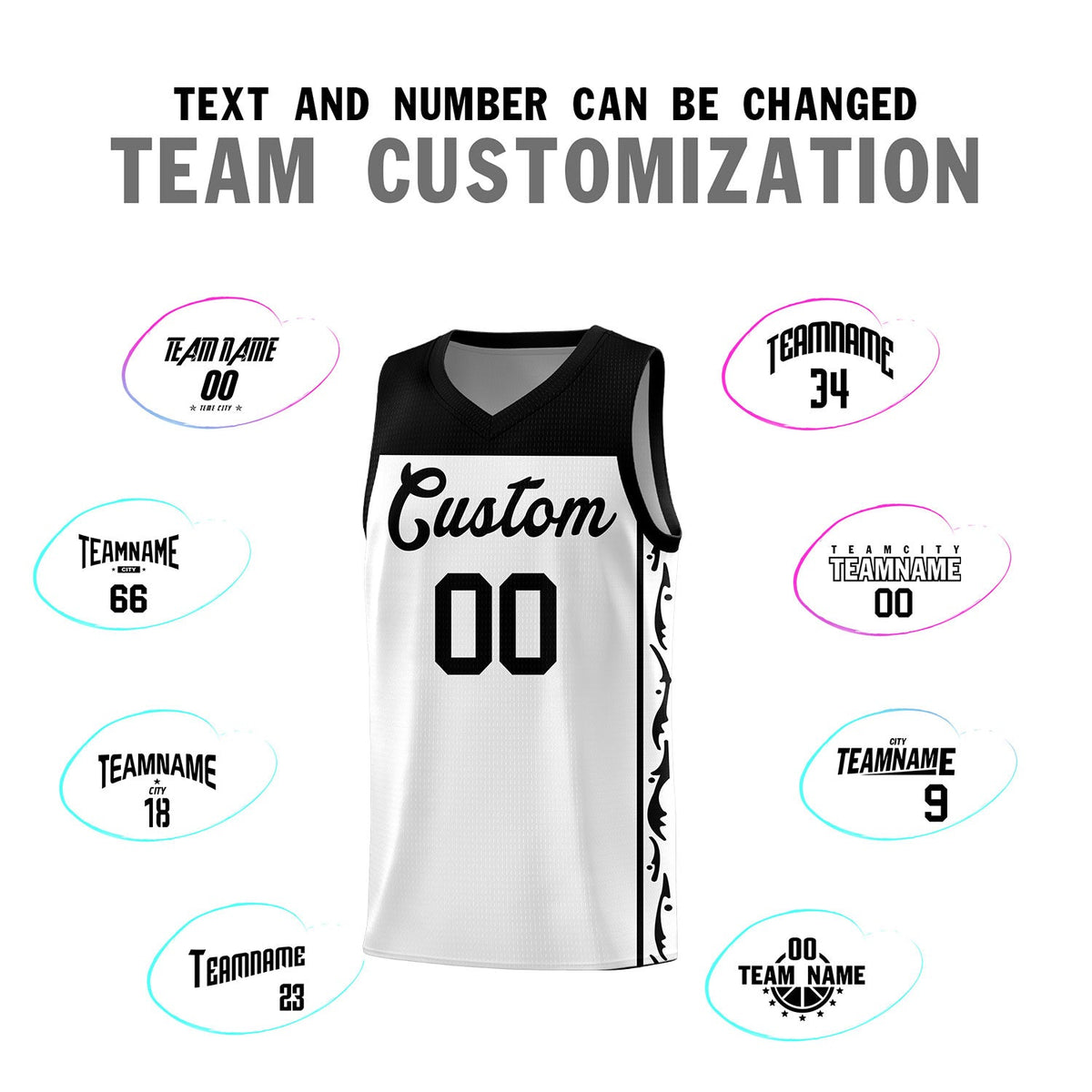 Custom White Side Pattern Sports Uniform Basketball Jersey