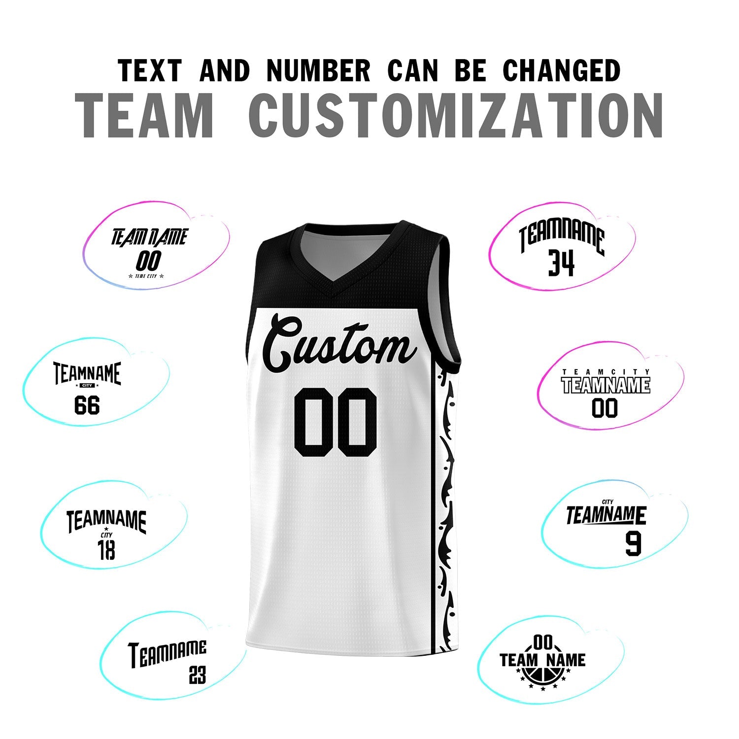 Custom White Side Pattern Sports Uniform Basketball Jersey