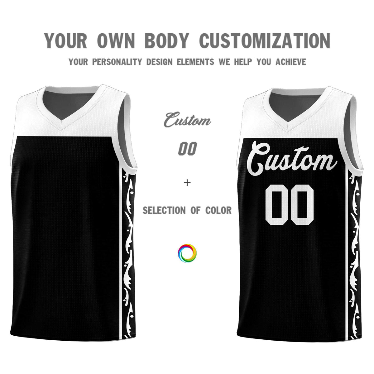 Custom Black Side Pattern Sports Uniform Basketball Jersey