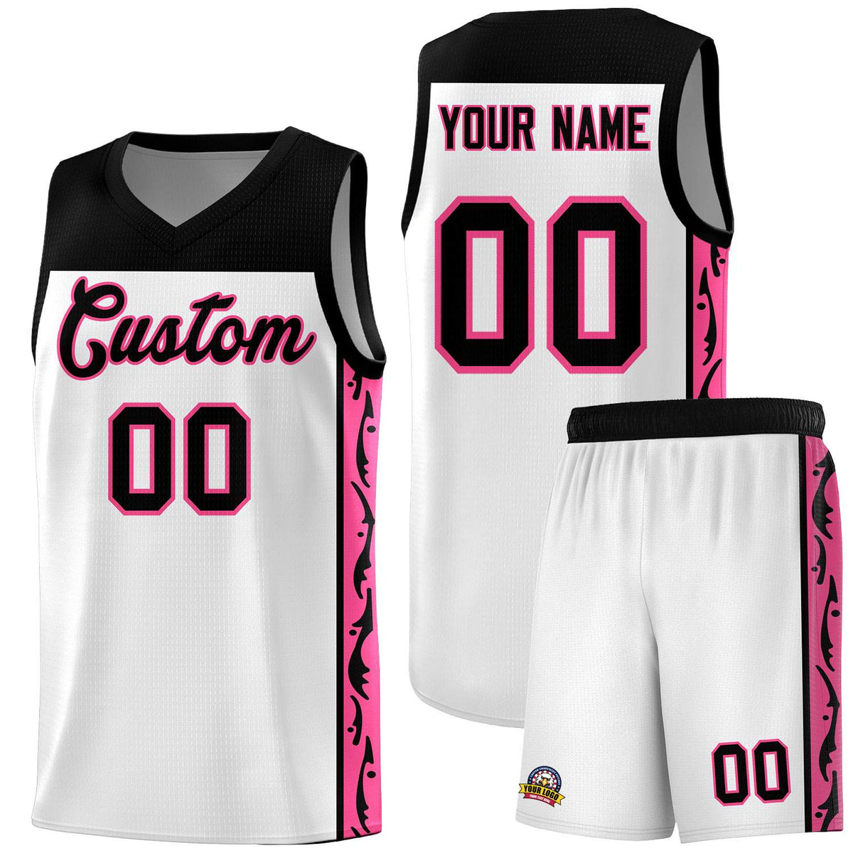 Custom White Side Pattern Sports Uniform Basketball Jersey