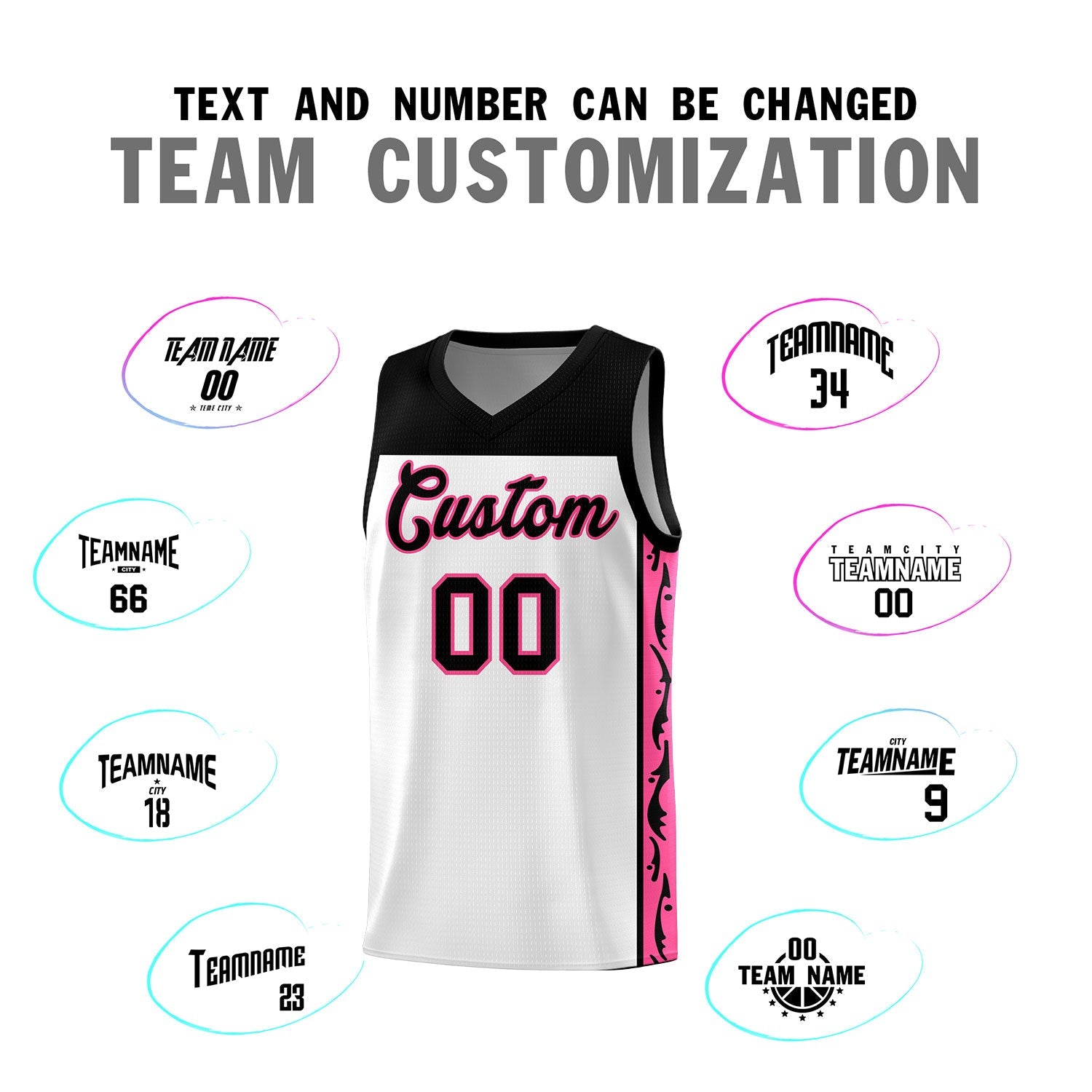 Custom White Side Pattern Sports Uniform Basketball Jersey