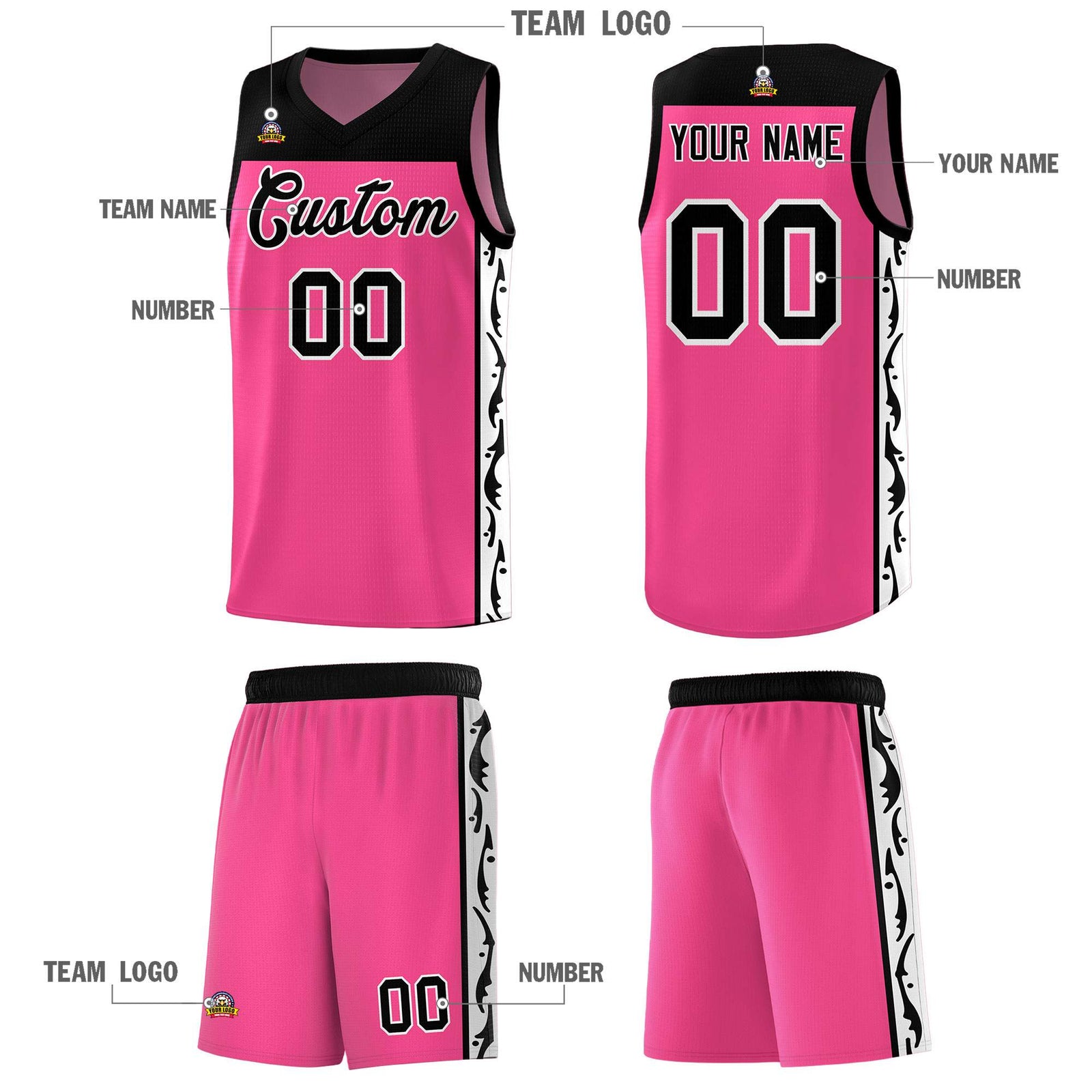 Custom Pink Side Pattern Sports Uniform Basketball Jersey