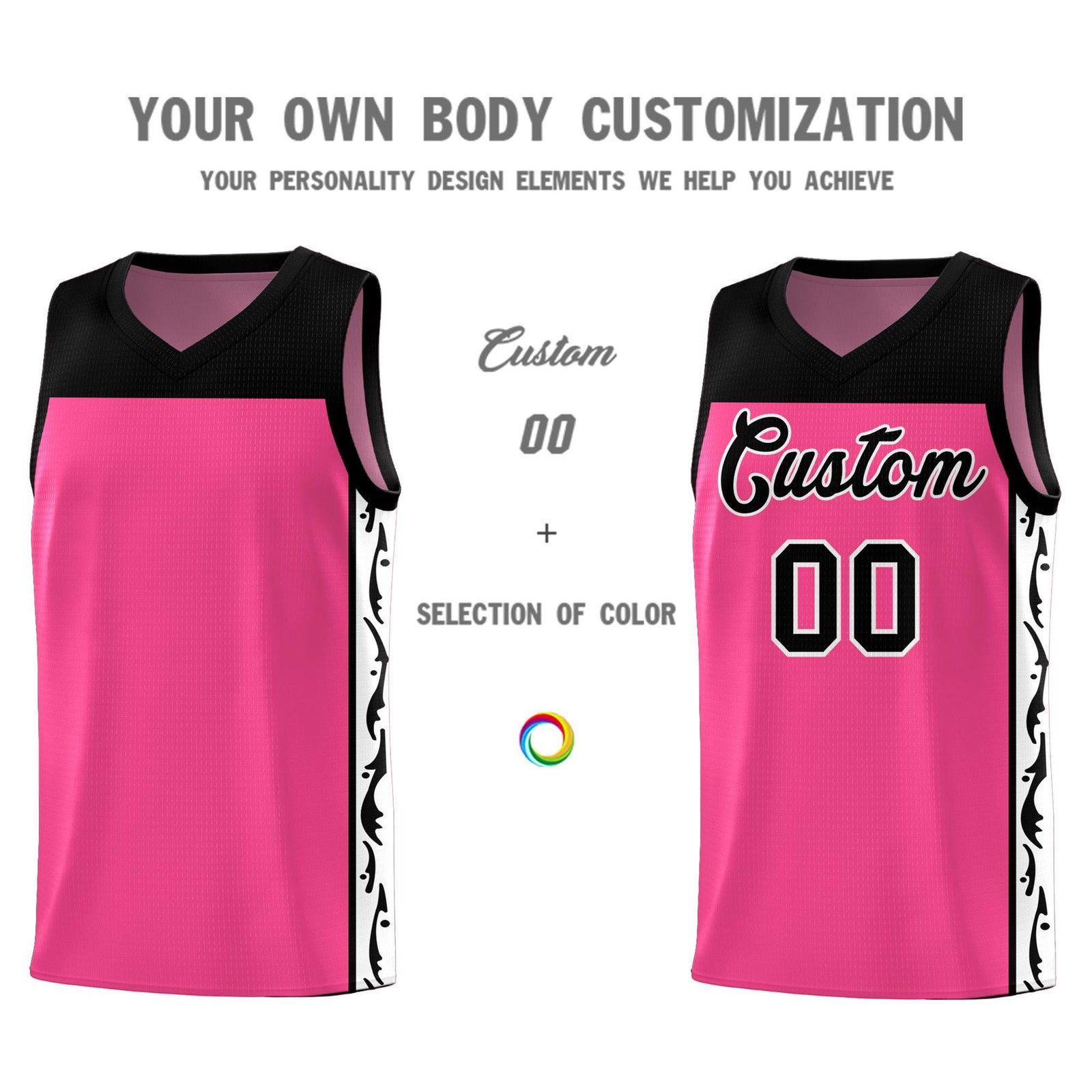 Custom Pink Side Pattern Sports Uniform Basketball Jersey