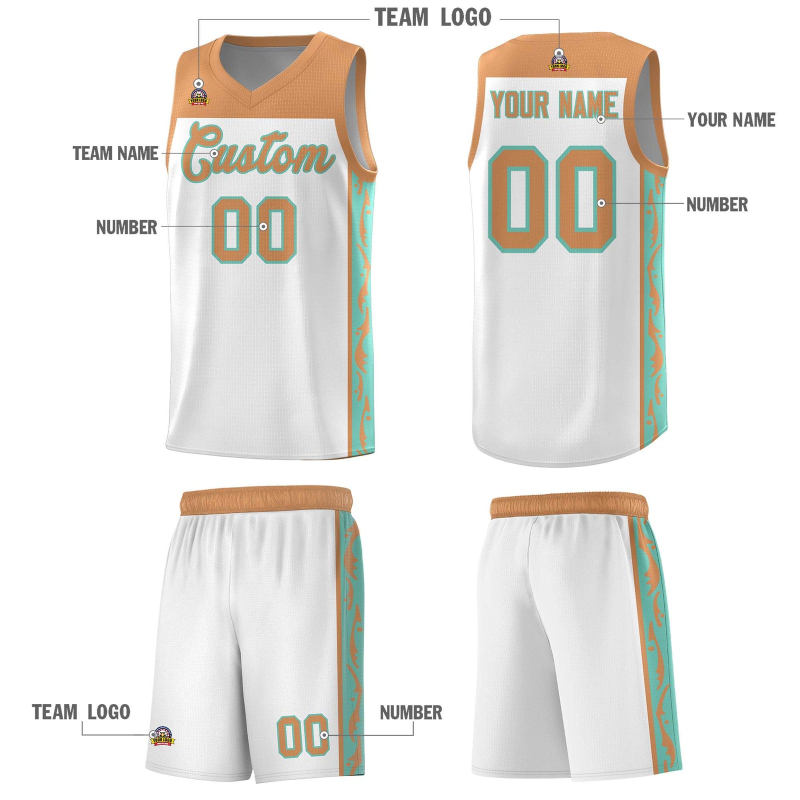 Custom White Side Pattern Sports Uniform Basketball Jersey