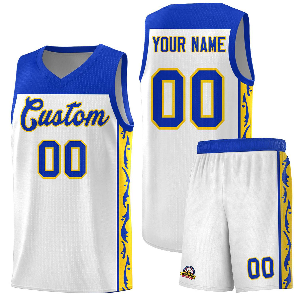 Custom White Side Pattern Sports Uniform Basketball Jersey