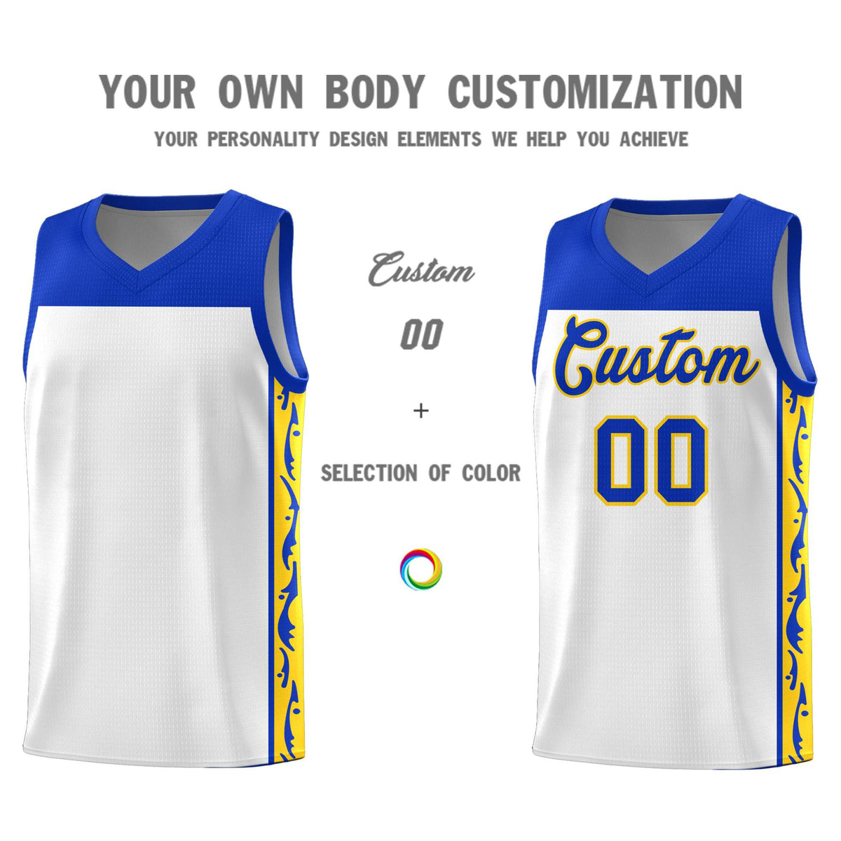 Custom White Side Pattern Sports Uniform Basketball Jersey