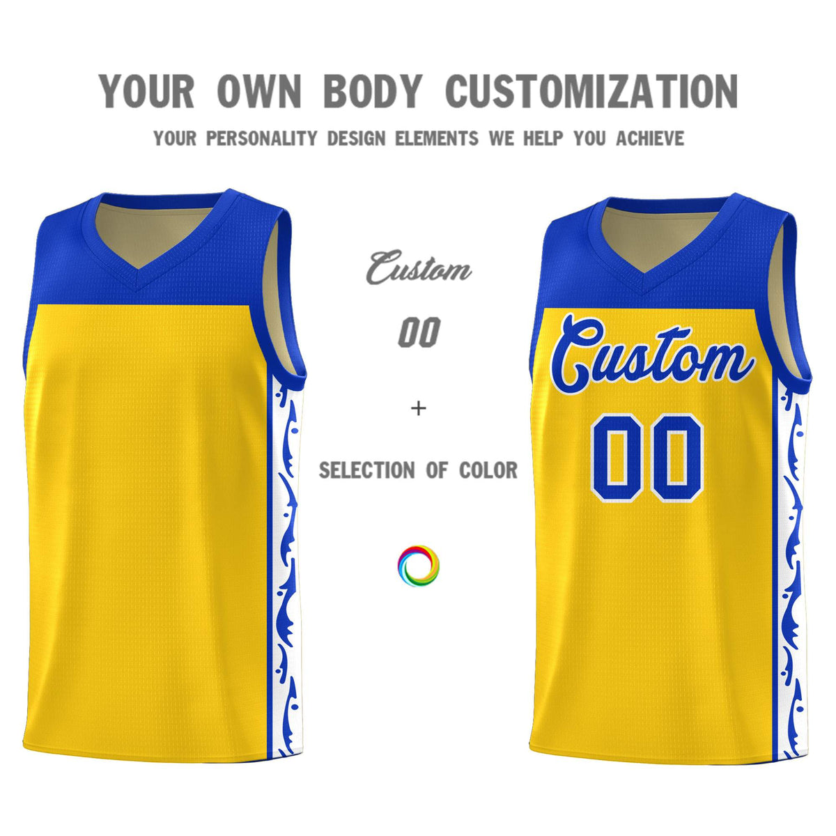 Custom Gold Side Pattern Sports Uniform Basketball Jersey