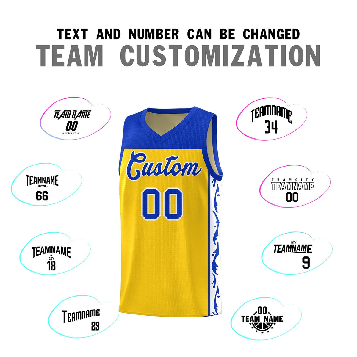 Custom Gold Side Pattern Sports Uniform Basketball Jersey