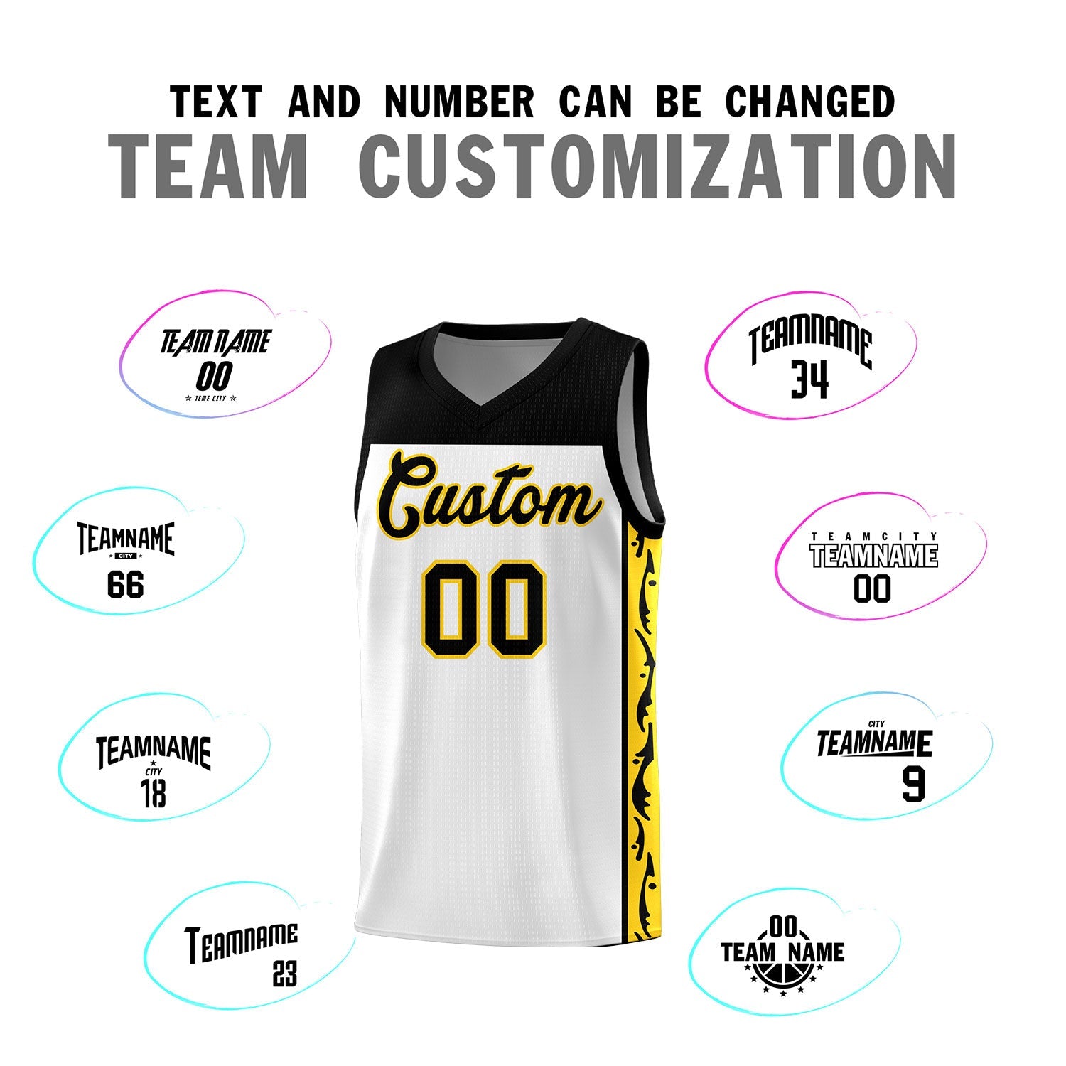 Custom White Side Pattern Sports Uniform Basketball Jersey