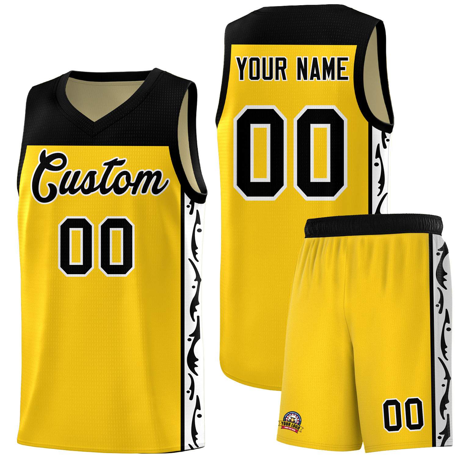 Custom Gold Side Pattern Sports Uniform Basketball Jersey