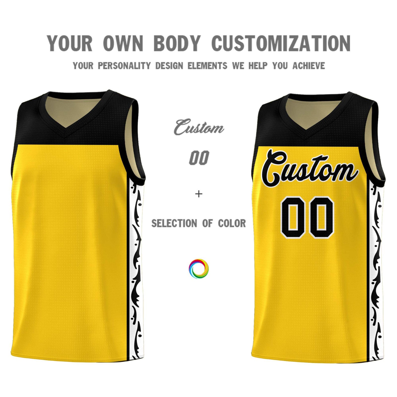 Custom Gold Side Pattern Sports Uniform Basketball Jersey