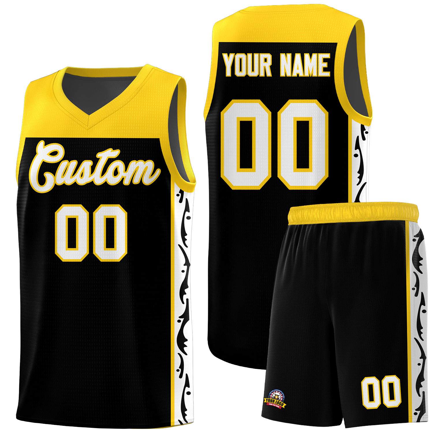 Custom Black Side Pattern Sports Uniform Basketball Jersey